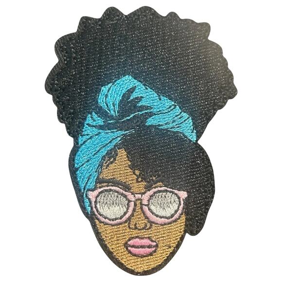 Blue Headscarf Woman Iron On Patch - Picture 2 of 2